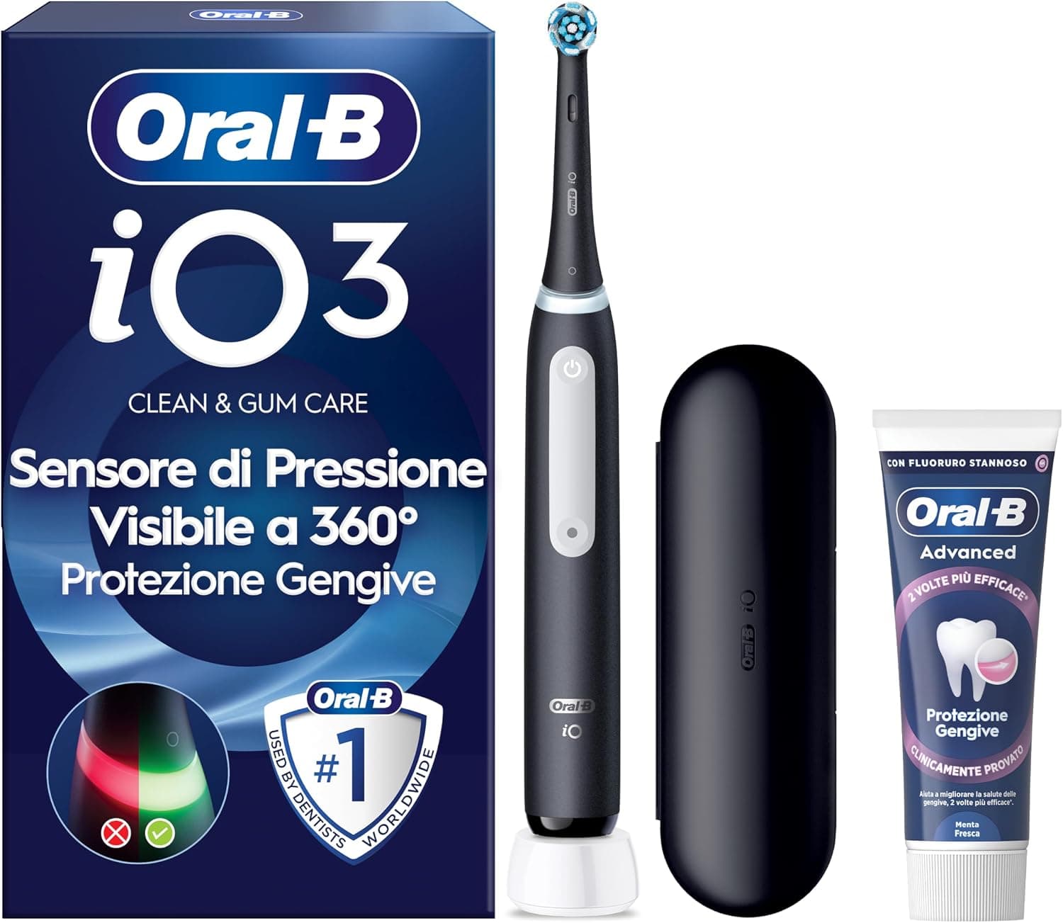 Oral-B iO 3 Spazzolino Elettrico, 1 Testina, Custodia, Dentifricio, Nero